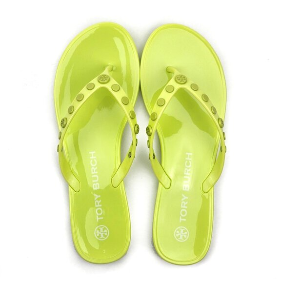 Tory Burch Studded Jelly Flip Flops Thong Sandals Lime Sherbet - Picture 4 of 8